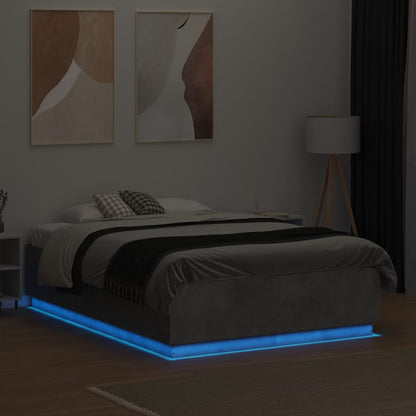 Estrutura cama c/ luzes LED derivados de madeira cinza cimento