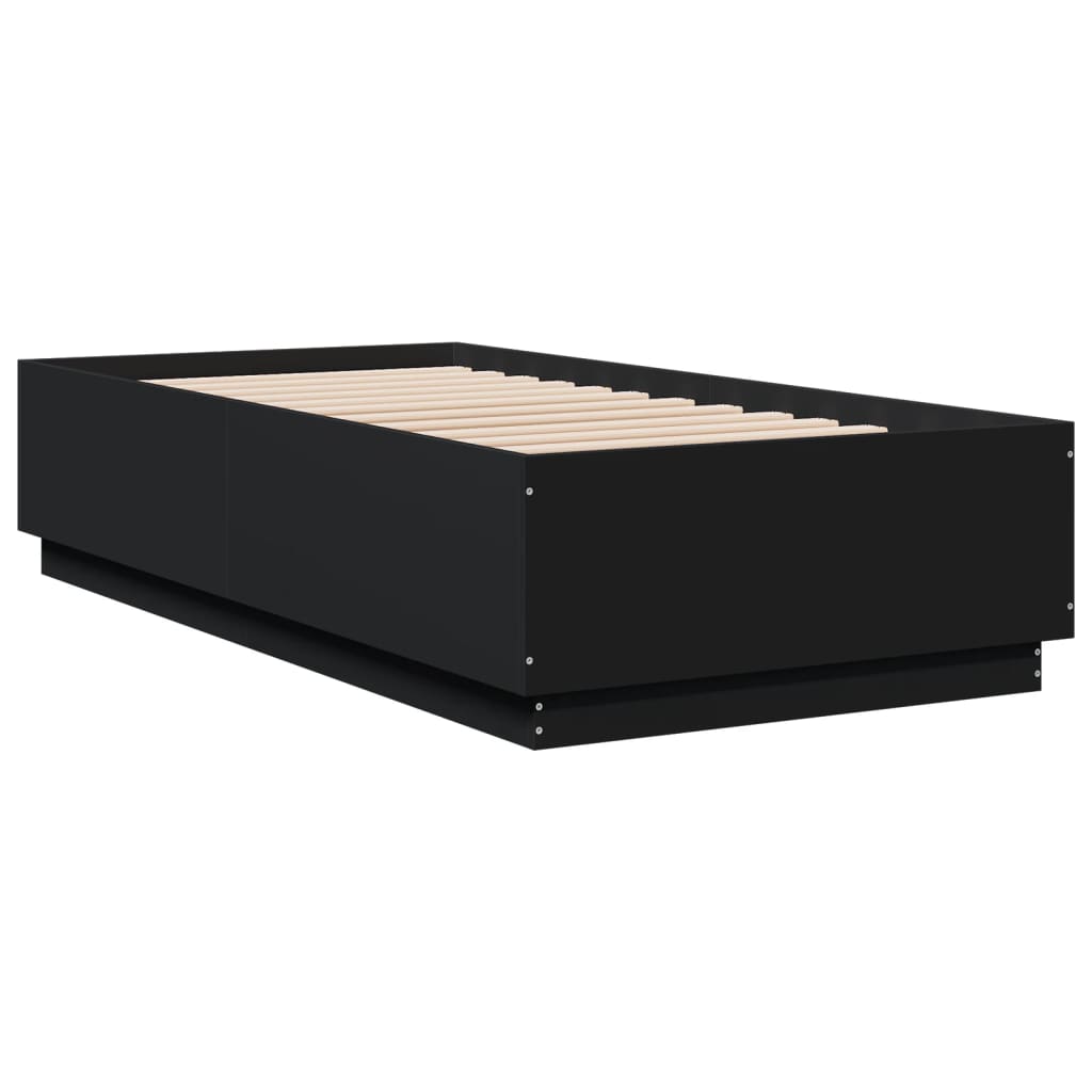 Estrutura de cama c/ luzes LED 90x190cm derivados madeira preto