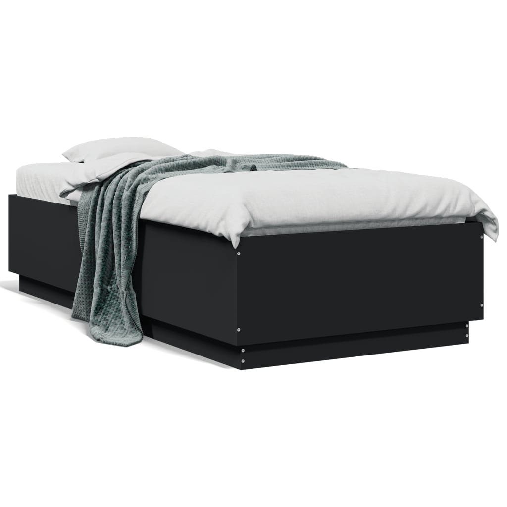 Estrutura de cama c/ luzes LED 90x190cm derivados madeira preto