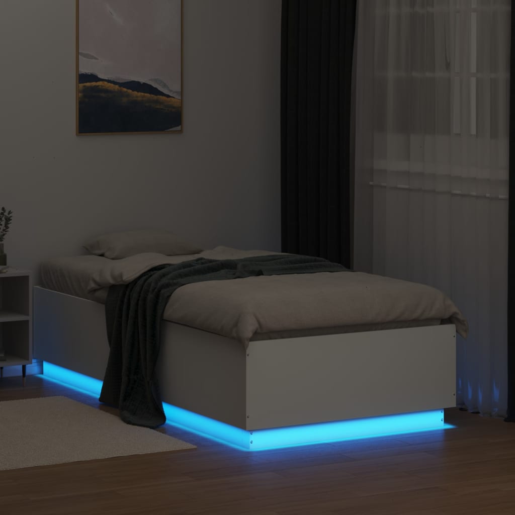 Estrutura cama c/ luzes LED 75x190 cm derivados madeira branco