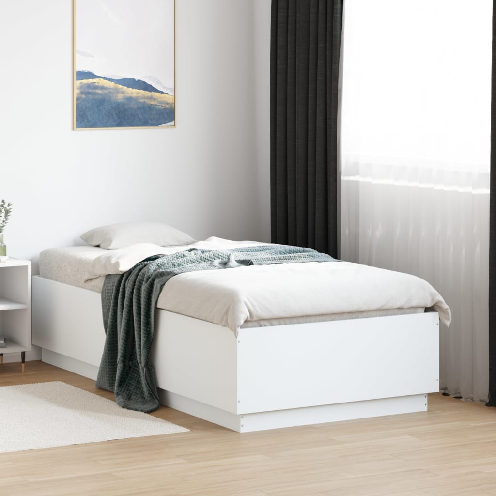 Estrutura cama c/ luzes LED 75x190 cm derivados madeira branco