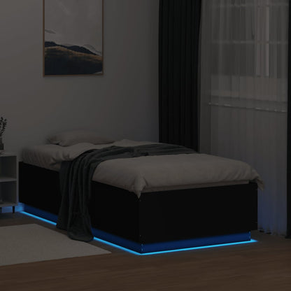 Estrutura cama c/ luzes LED 75x190cm derivados de madeira preto