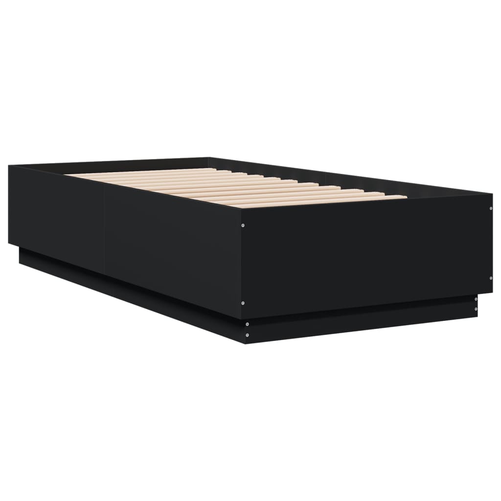 Estrutura cama c/ luzes LED 75x190cm derivados de madeira preto