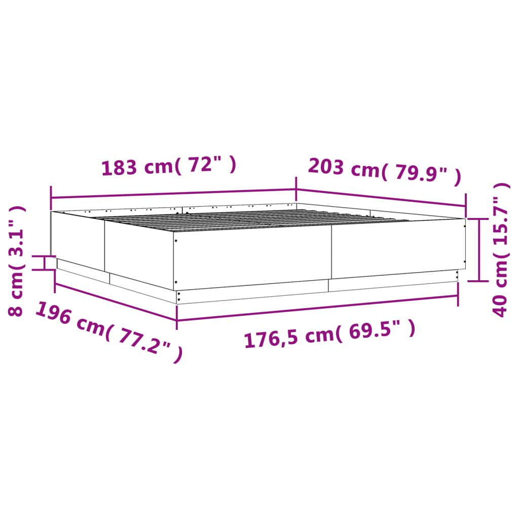 Estrutura de cama 180x200 cm derivados de madeira cinza sonoma