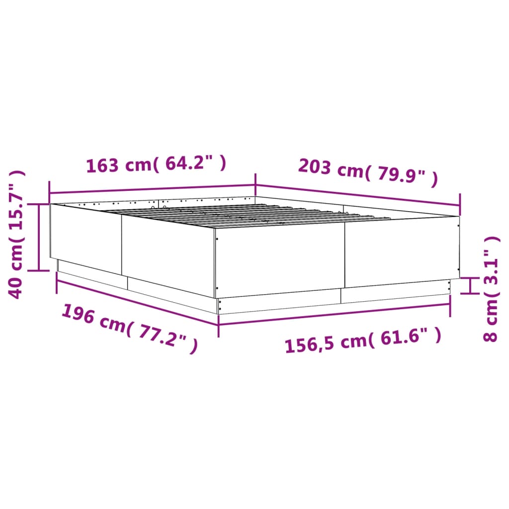 Estrutura de cama 160x200 cm derivados de madeira cinza cimento