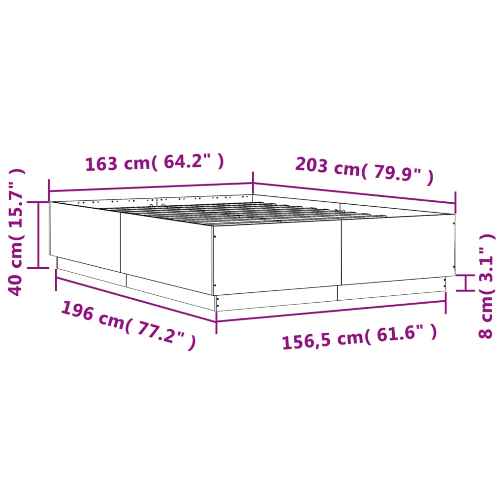 Estrutura de cama 160x200 cm derivados de madeira cinza sonoma