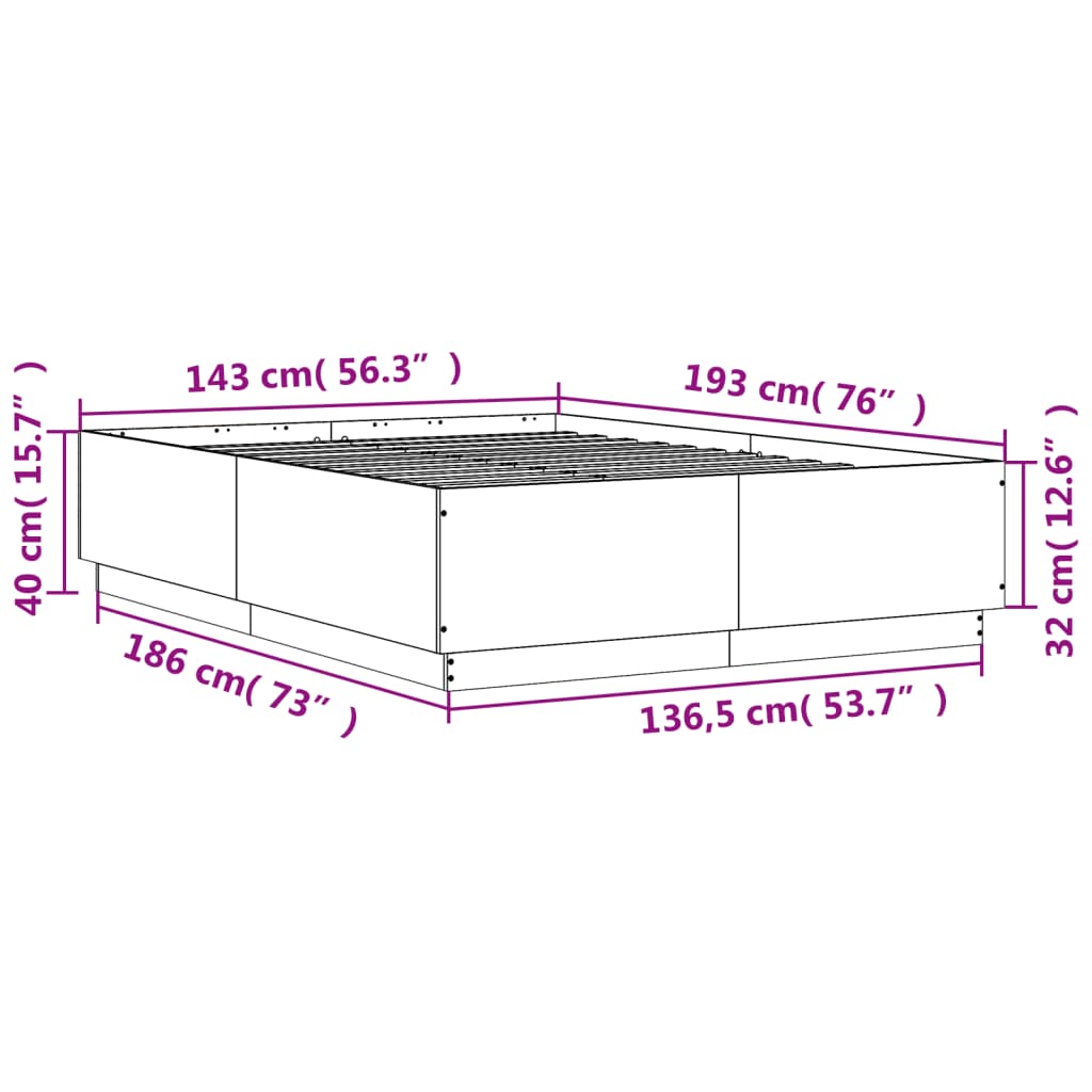 Estrutura de cama 140x190 cm derivados de madeira cinza cimento