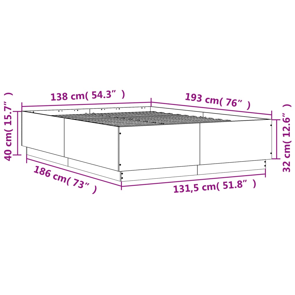 Estrutura de cama 135x190 cm derivados de madeira cinza sonoma