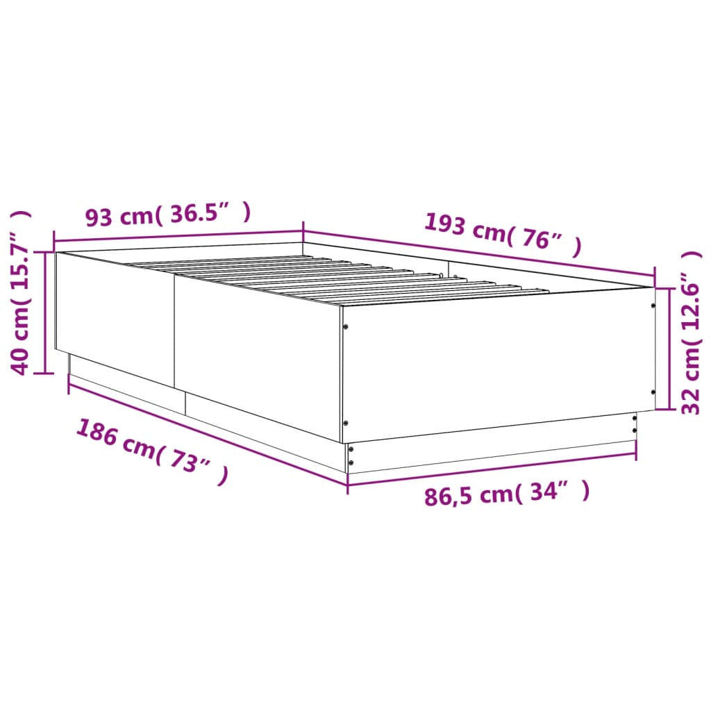 Estrutura de cama 90x190 cm derivados de madeira branco