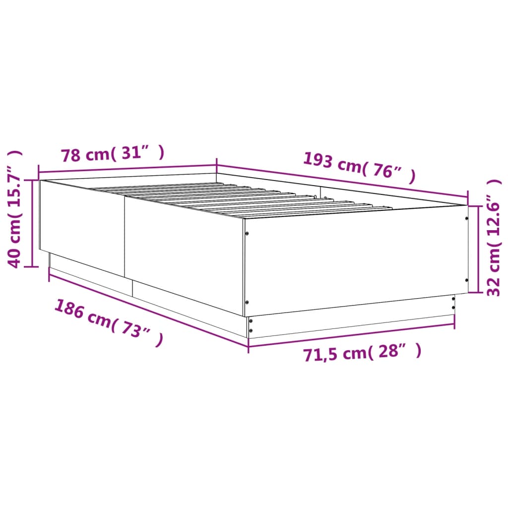 Estrutura de cama 75x190 cm derivados de madeira branco