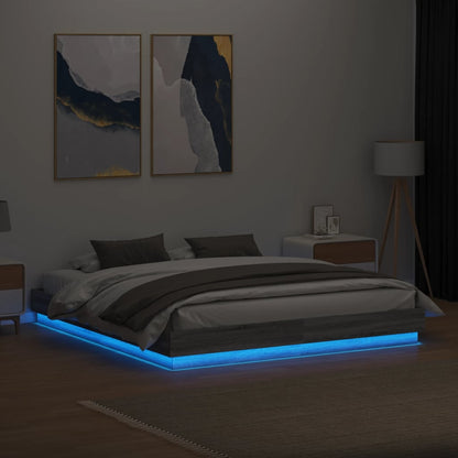 Estrutura de cama com luzes LED 200x200 cm cinzento sonoma