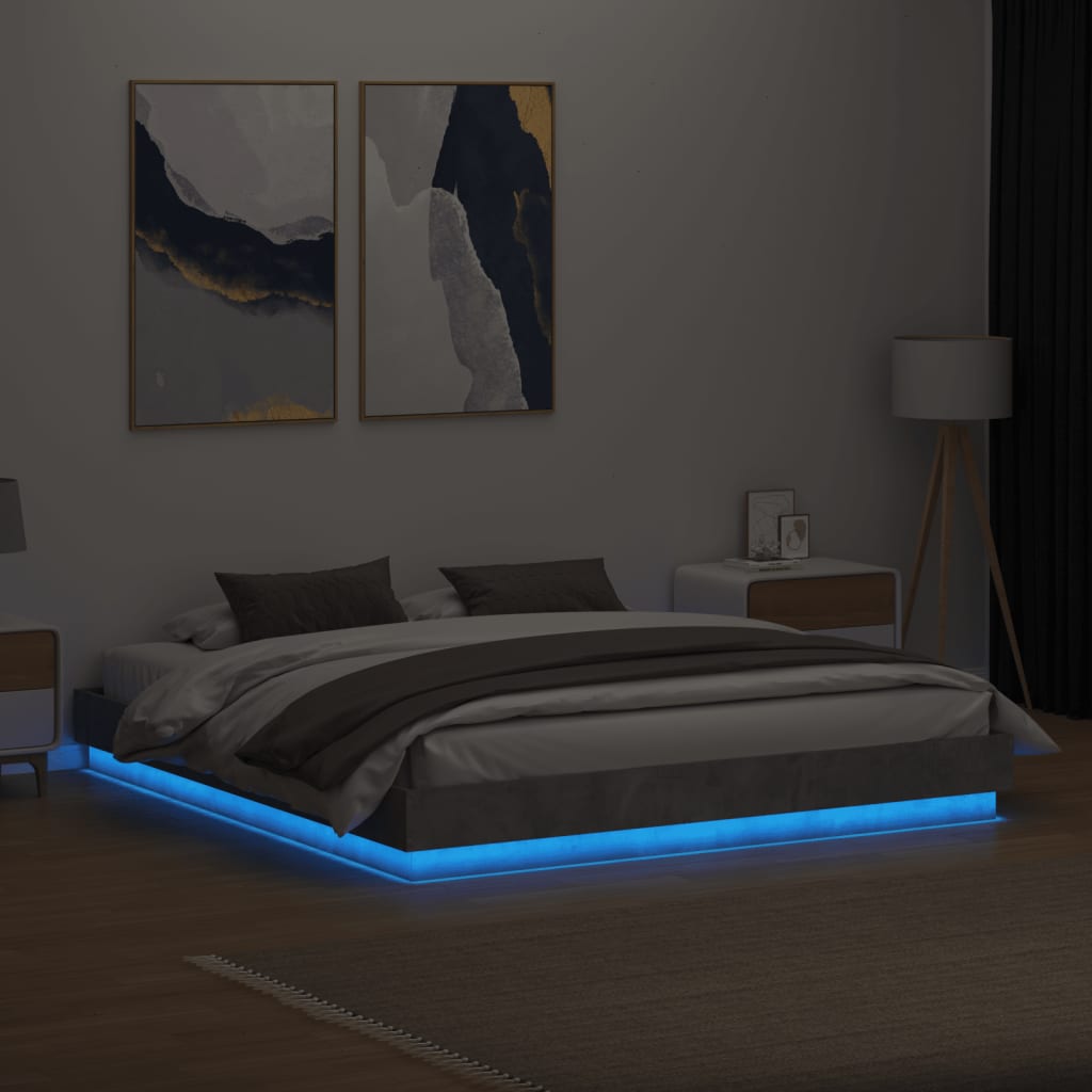 Estrutura de cama com luzes LED 180x200 cm cinzento cimento