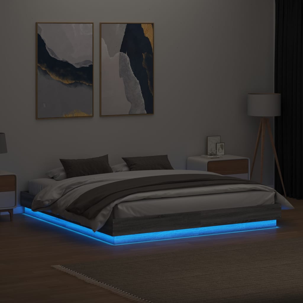 Estrutura de cama com luzes LED 180x200 cm cinzento sonoma