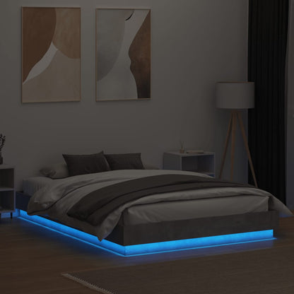 Estrutura de cama com luzes LED 160x200 cm cinzento cimento