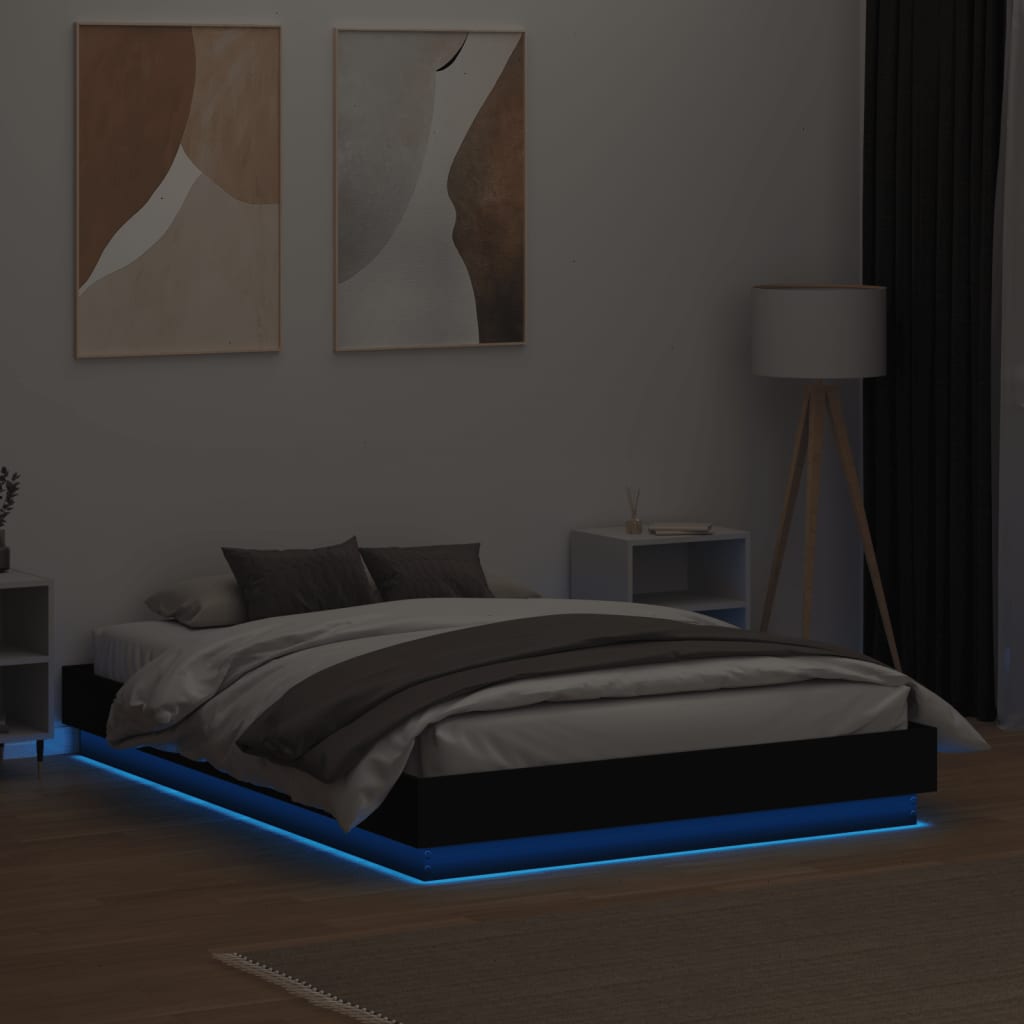 Estrutura de cama com luzes LED 135x190 cm preto