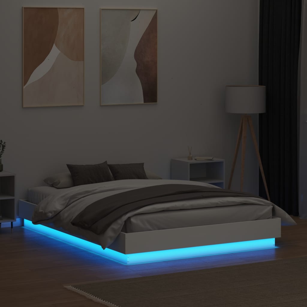 Estrutura de cama com luzes LED 120x190 cm branco