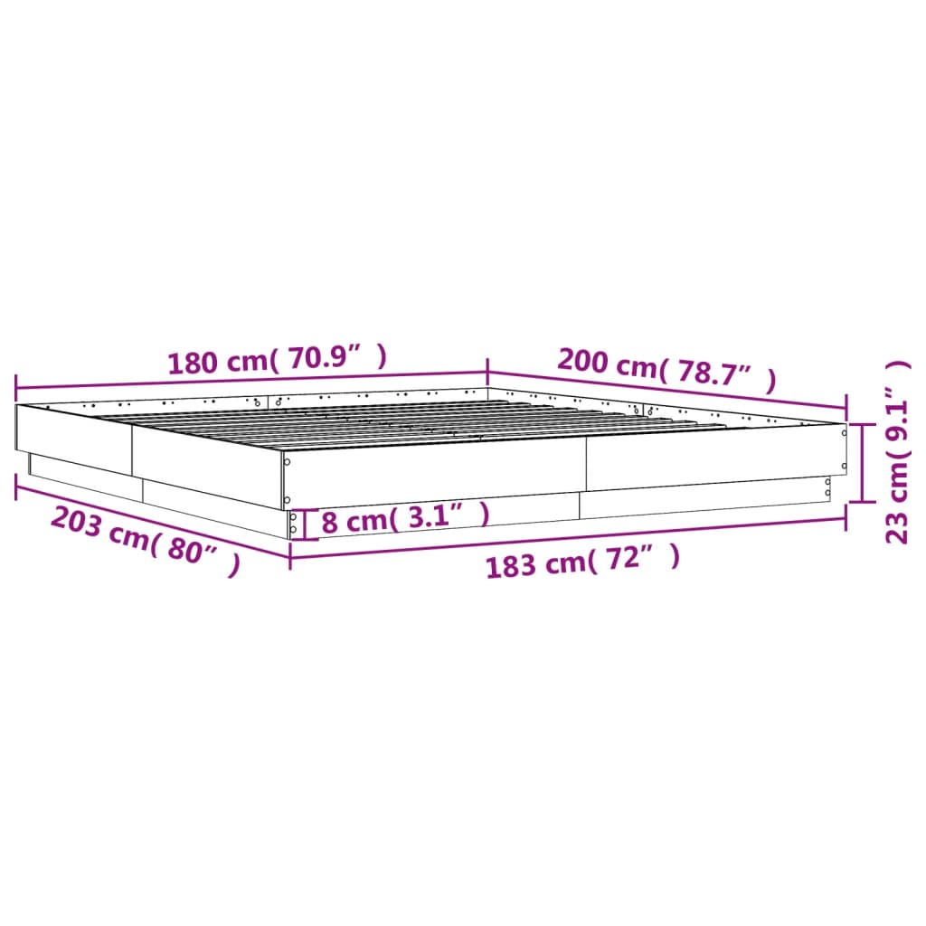 Estrutura de cama 180x200 cm derivados de madeira cinza sonoma