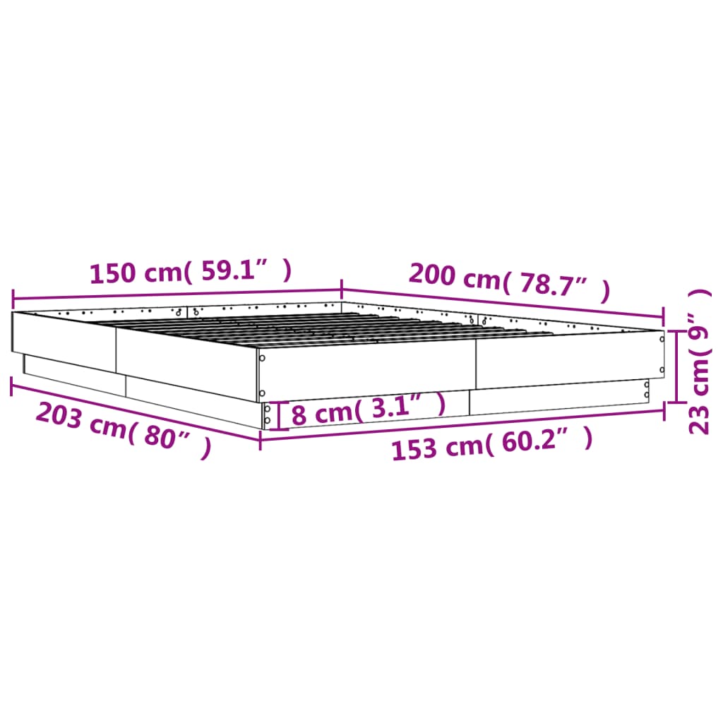 Estrutura de cama 150x200 cm derivados de madeira cinza sonoma