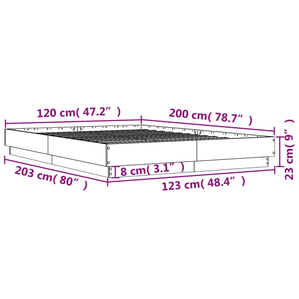 Estrutura de cama 120x200 cm derivados de madeira cinza sonoma