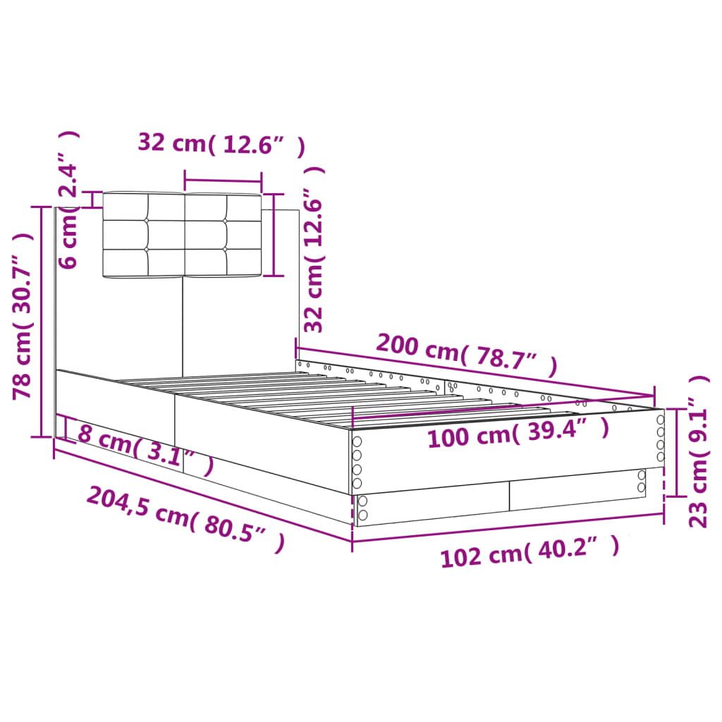 Estrutura cama c/ cabeceira 100x200 cm derivados madeira branco