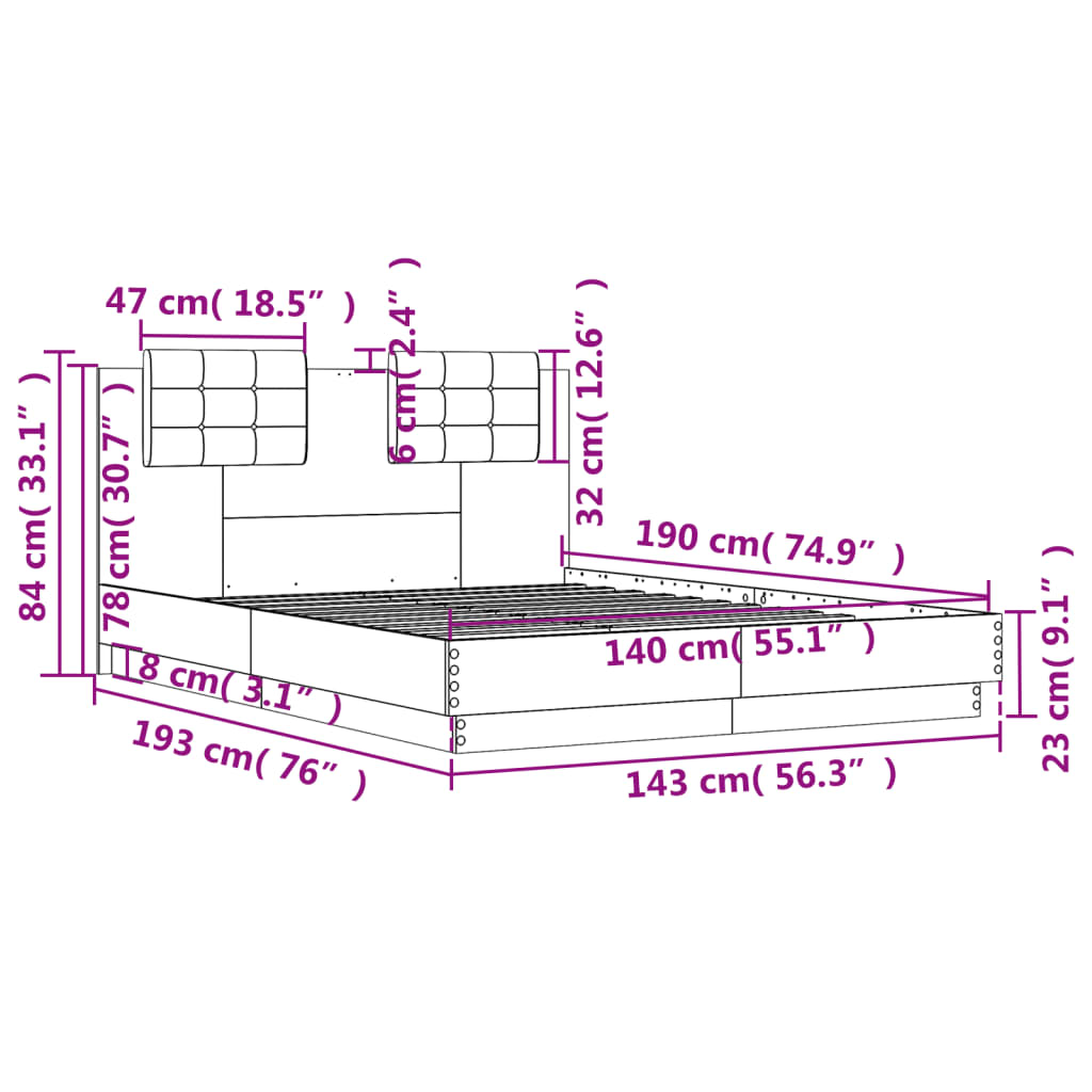 Estrutura cama c/ cabeceira 140x190 cm derivados madeira branco