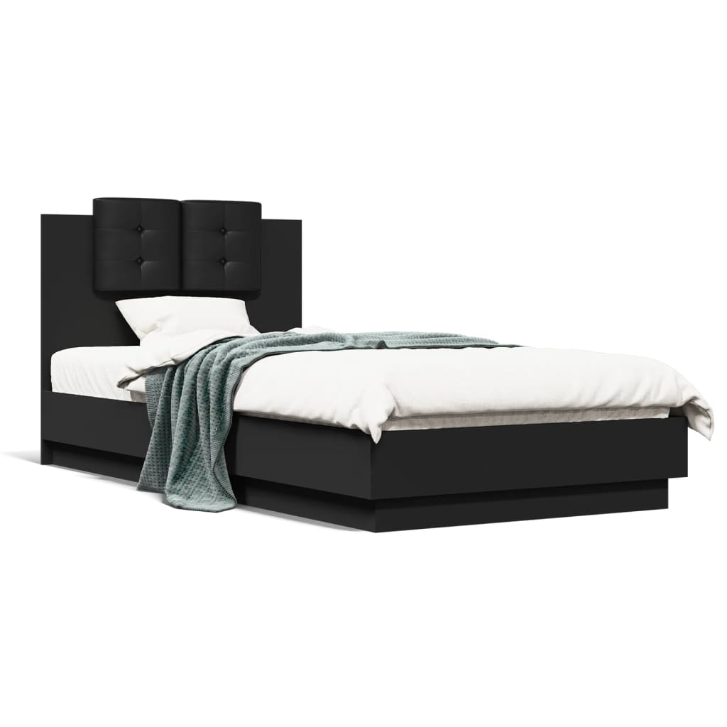 Estrutura cama cabeceira 75x190 cm derivados de madeira preto