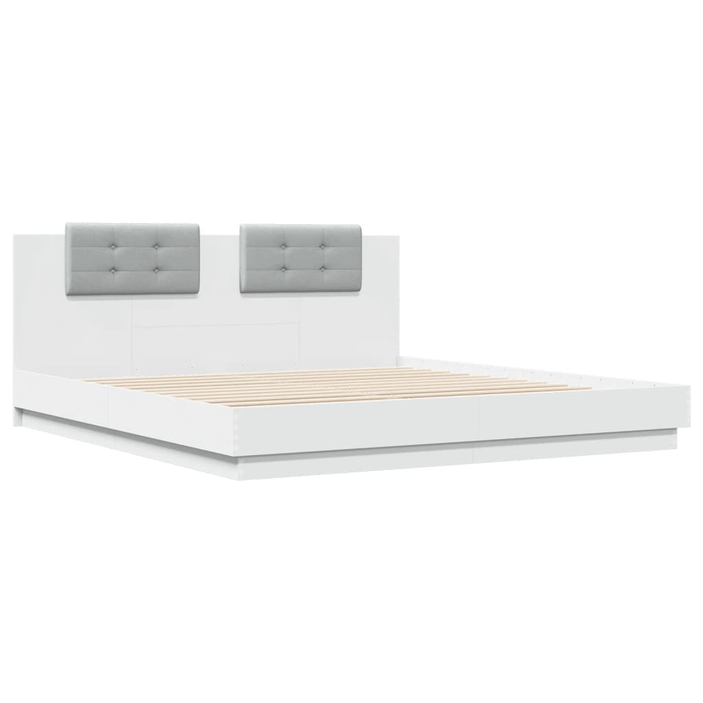 Estrutura de cama com cabeceira e luzes LED 180x200 cm branco