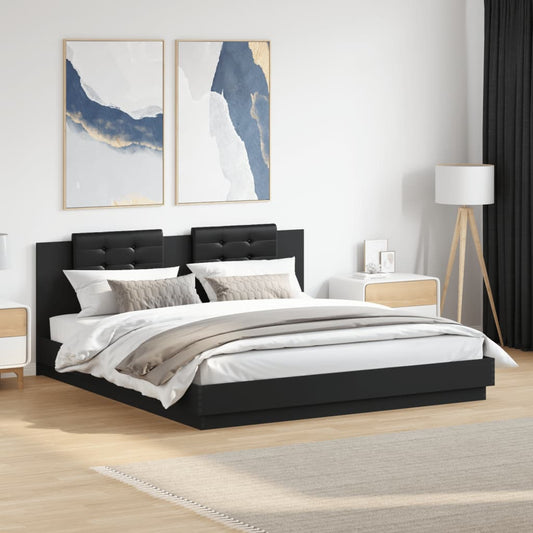 Estrutura de Cama com Cabeceira e Luzes LED 160x200 cm - Cor Preto