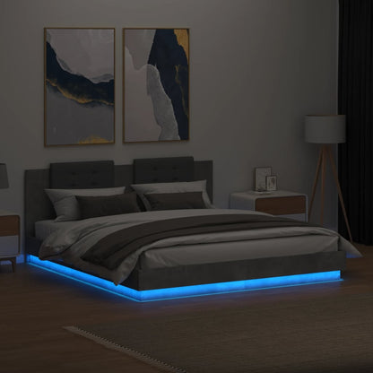 Estrutura cama c/ cabeceira/luzes LED 160x200 cm cinza cimento