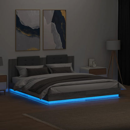 Estrutura de cama c/ cabeceira/luzes LED 160x200cm cinza sonoma