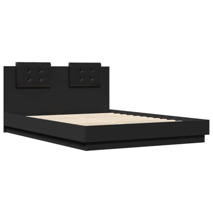 Estrutura de cama com cabeceira e luzes LED 150x200 cm preto