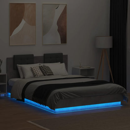 Estrutura cama c/ cabeceira/luzes LED 150x200 cm cinza cimento