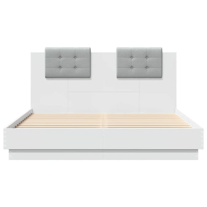 Estrutura de cama com cabeceira e luzes LED 120x200 cm branco