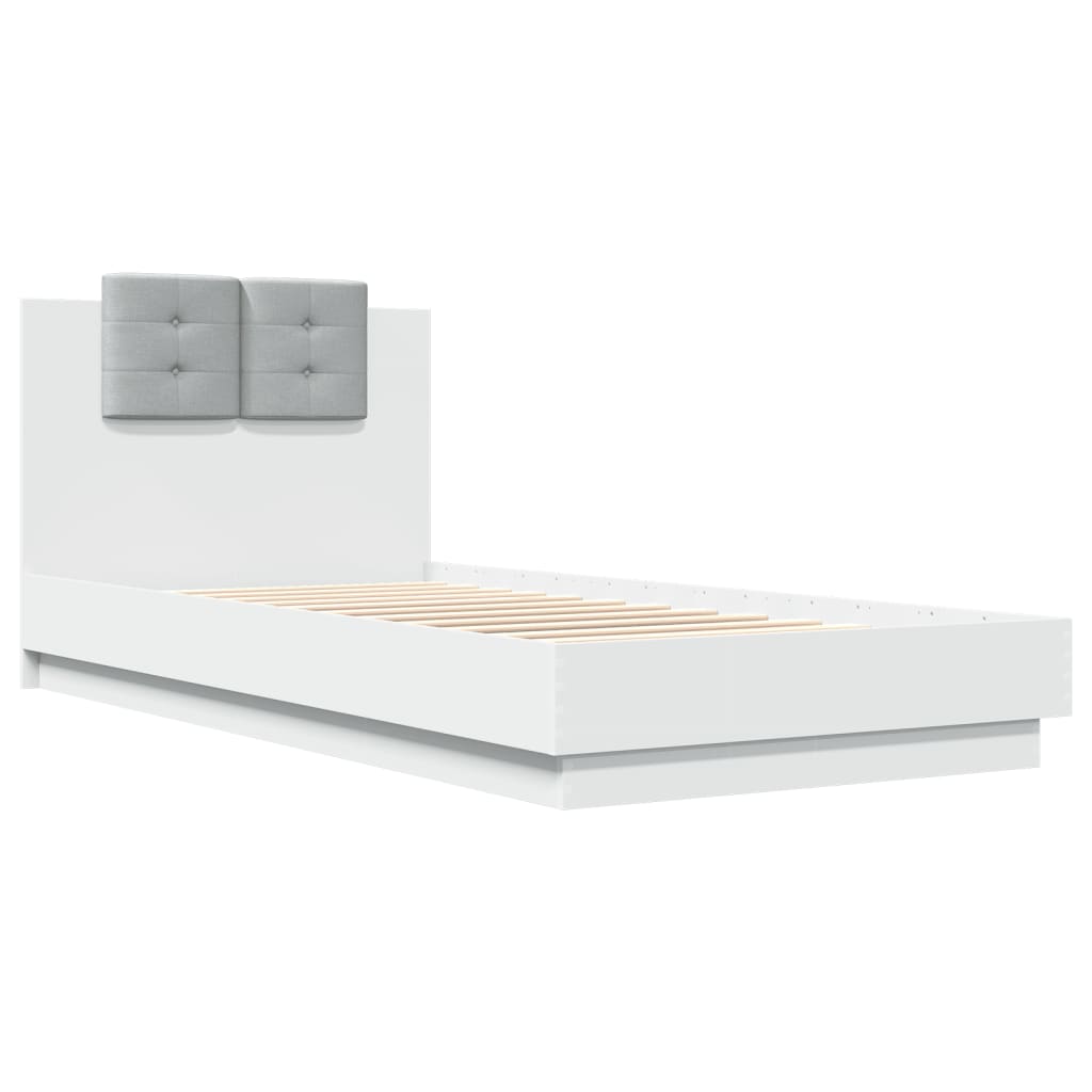 Estrutura de cama com cabeceira e luzes LED 100x200 cm branco