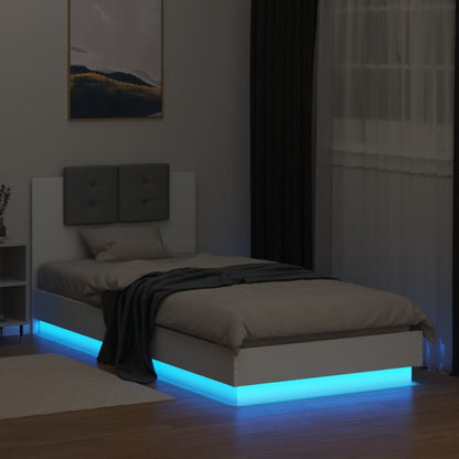 Estrutura de cama com cabeceira e luzes LED 100x200 cm branco