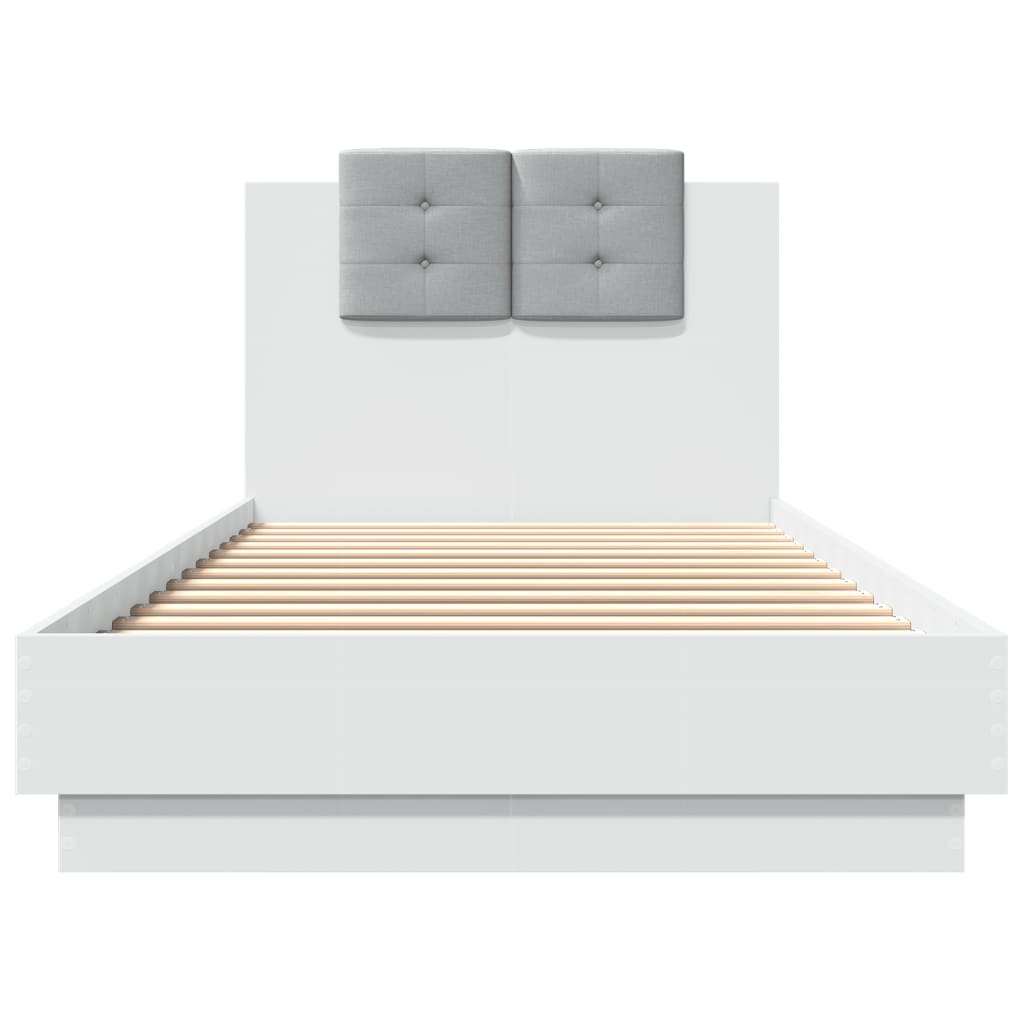 Estrutura de cama com cabeceira e luzes LED 100x200 cm branco