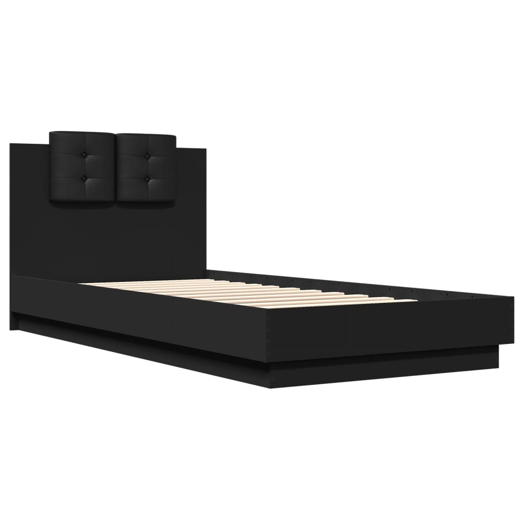 Estrutura de cama com cabeceira e luzes LED 100x200 cm preto