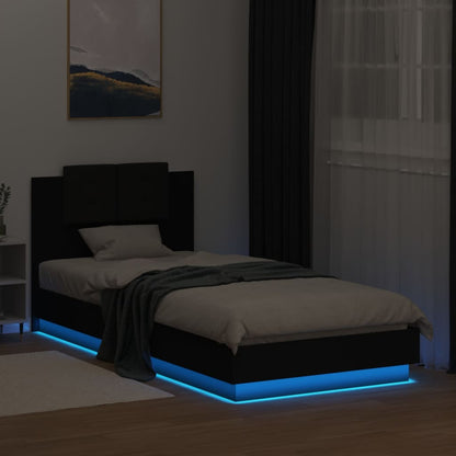 Estrutura de cama com cabeceira e luzes LED 100x200 cm preto