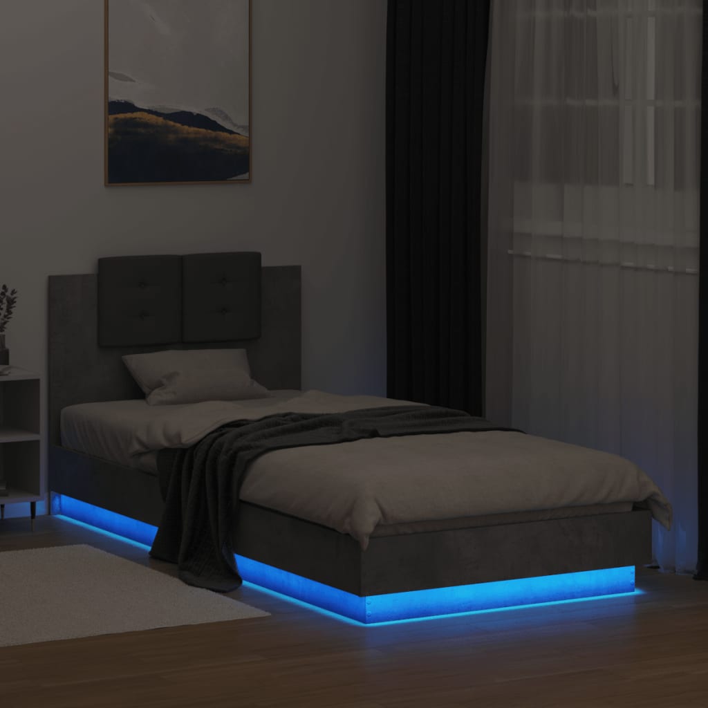 Estrutura cama c/ cabeceira/luzes LED 100x200 cm cinza cimento