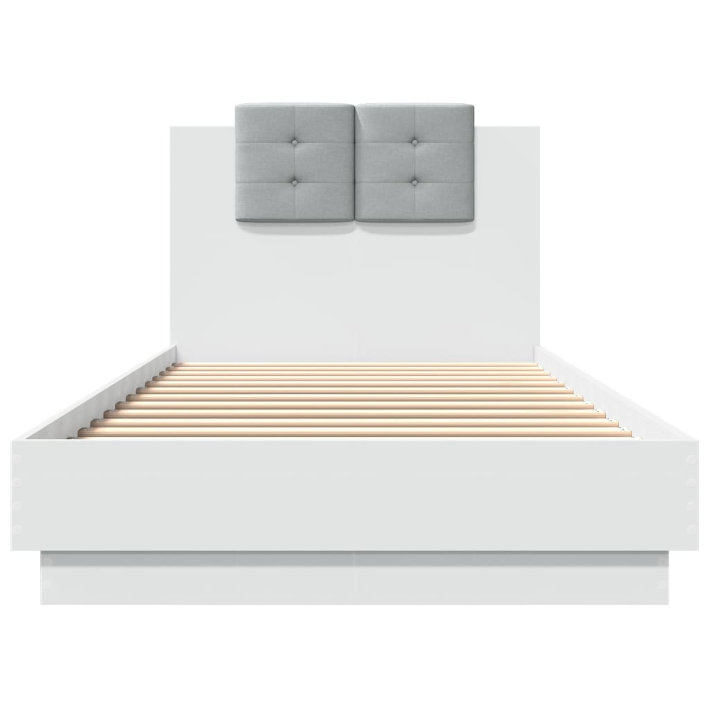 Estrutura de cama com cabeceira e luzes LED 90x200 cm branco