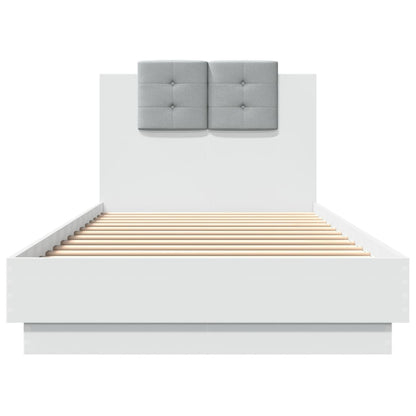 Estrutura de cama com cabeceira e luzes LED 90x200 cm branco