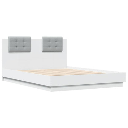 Estrutura de cama com cabeceira e luzes LED 140x190 cm branco