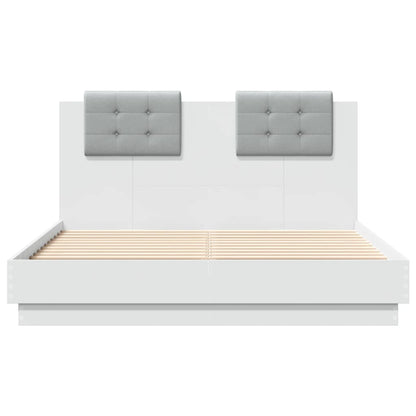 Estrutura de cama com cabeceira e luzes LED 140x190 cm branco