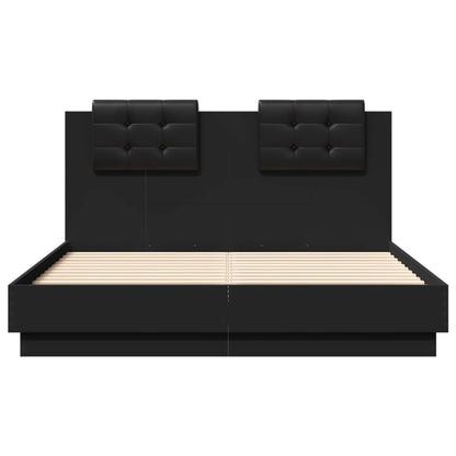 Estrutura de cama com cabeceira e luzes LED 140x190 cm preto