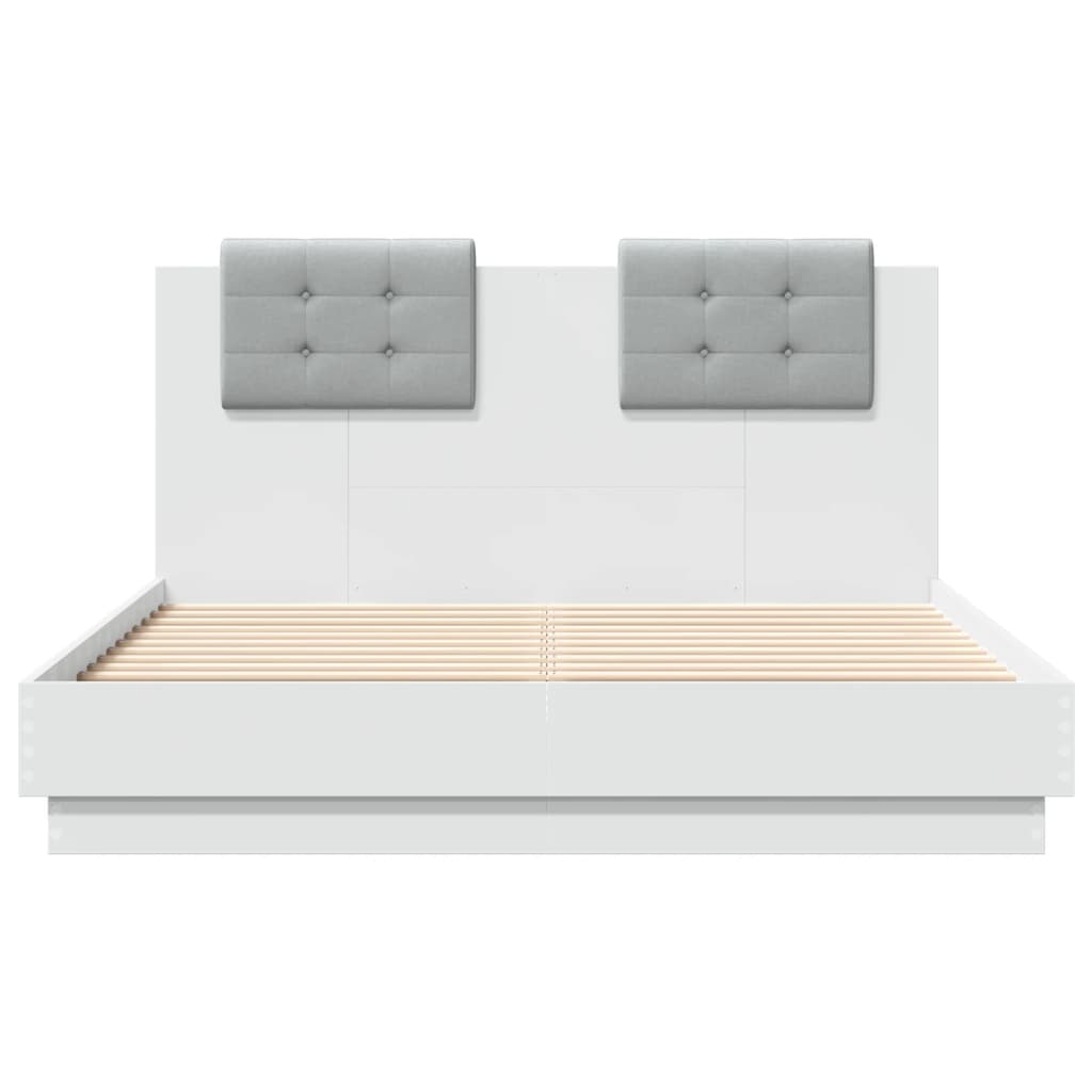 Estrutura de cama com cabeceira e luzes LED 135x190 cm branco