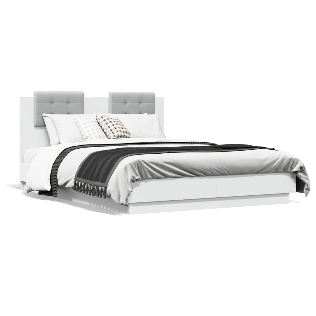 Estrutura de cama com cabeceira e luzes LED 135x190 cm branco