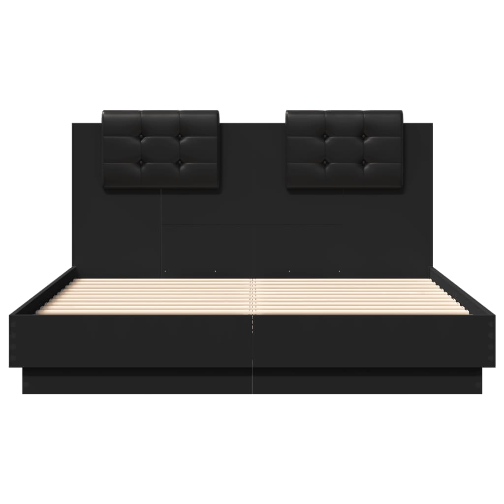 Estrutura de cama com cabeceira e luzes LED 135x190 cm preto