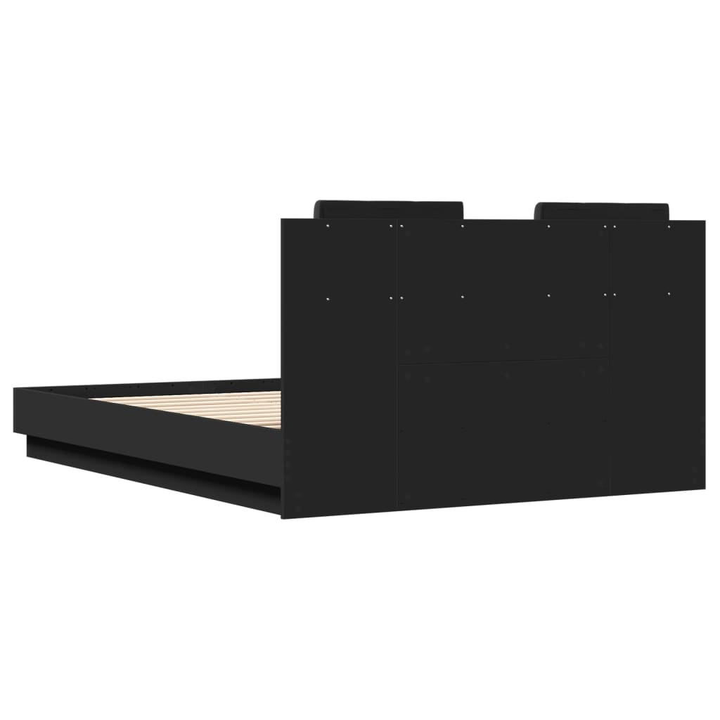 Estrutura de cama com cabeceira e luzes LED 135x190 cm preto