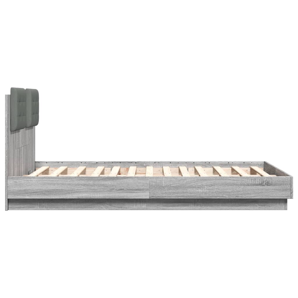 Estrutura cama c/ cabeceira/luzes LED 135x190cm cinzento sonoma