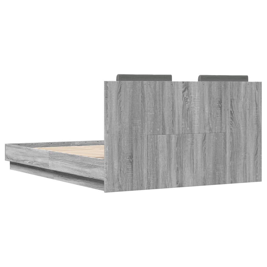 Estrutura cama c/ cabeceira/luzes LED 135x190cm cinzento sonoma